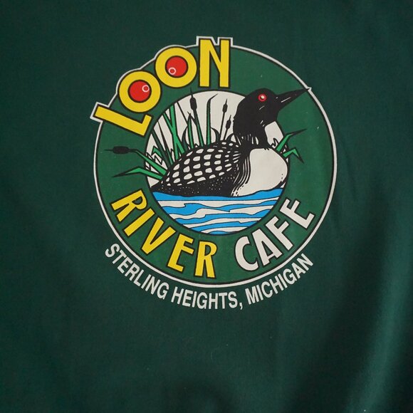 Vintage Lee Heavyweight Sweatshirt Green Loon River Cafe Graphic Made USA XL - Picture 6 of 9